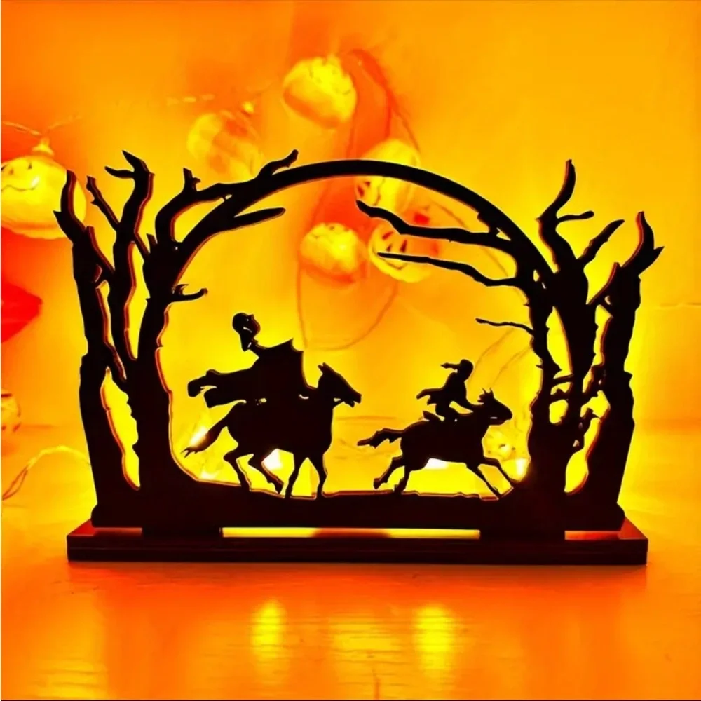 Wooden Healess Horseman Flameless Tea-Light Holder, Sleepy Hollow Decor - Picture 1 of 5